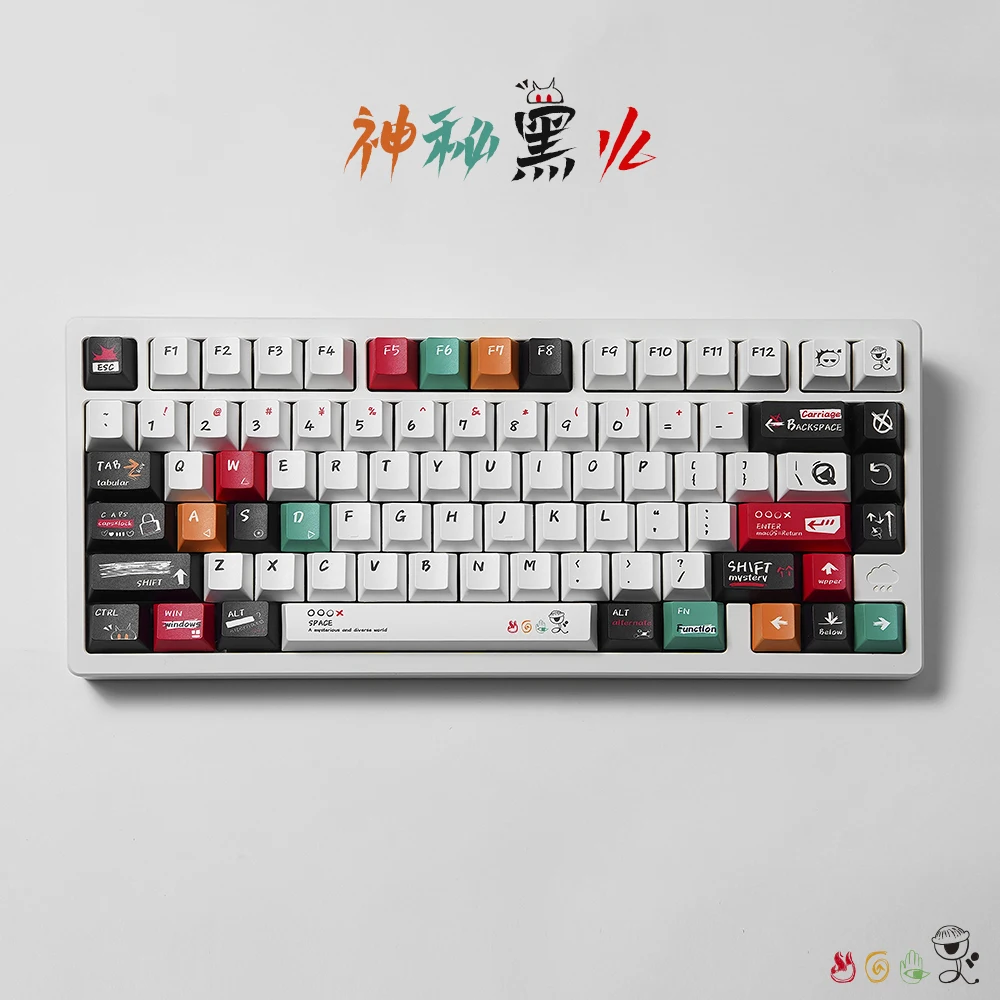 

Mysterious Black Fire Keycaps PBT Thermal Sublimation Cherry Profile Keycaps Customized 135 Key Keycaps for MX Switch Keyboard