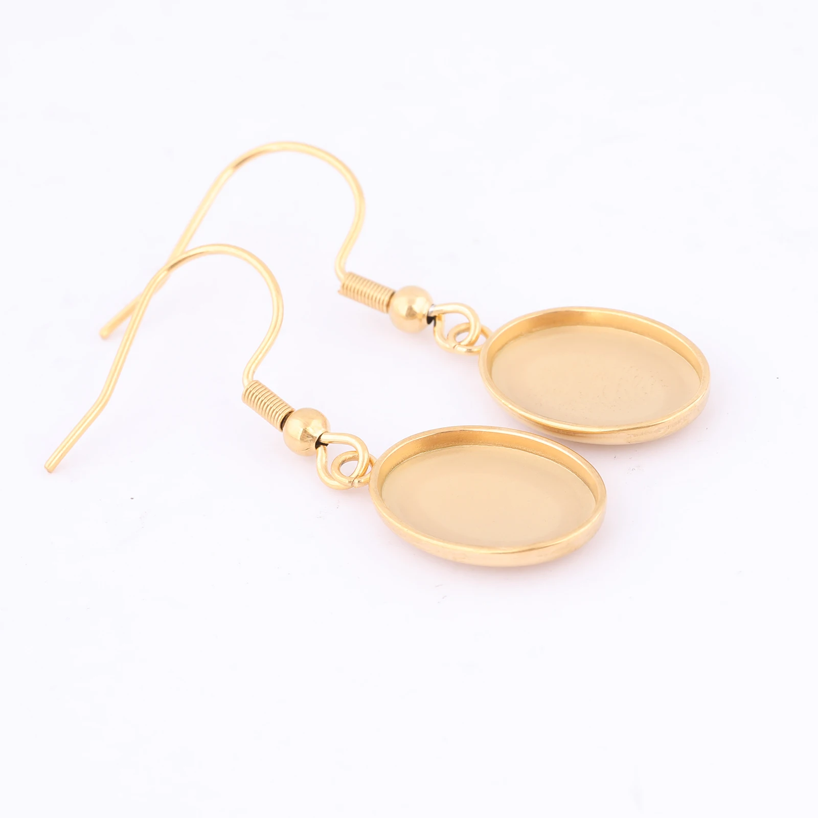10pcs Stainless Steel Gold Plated 10x14mm Oval Cabochon Earring Base Setting Blanks Diy Ear Hooks Findings For Jewelry Making