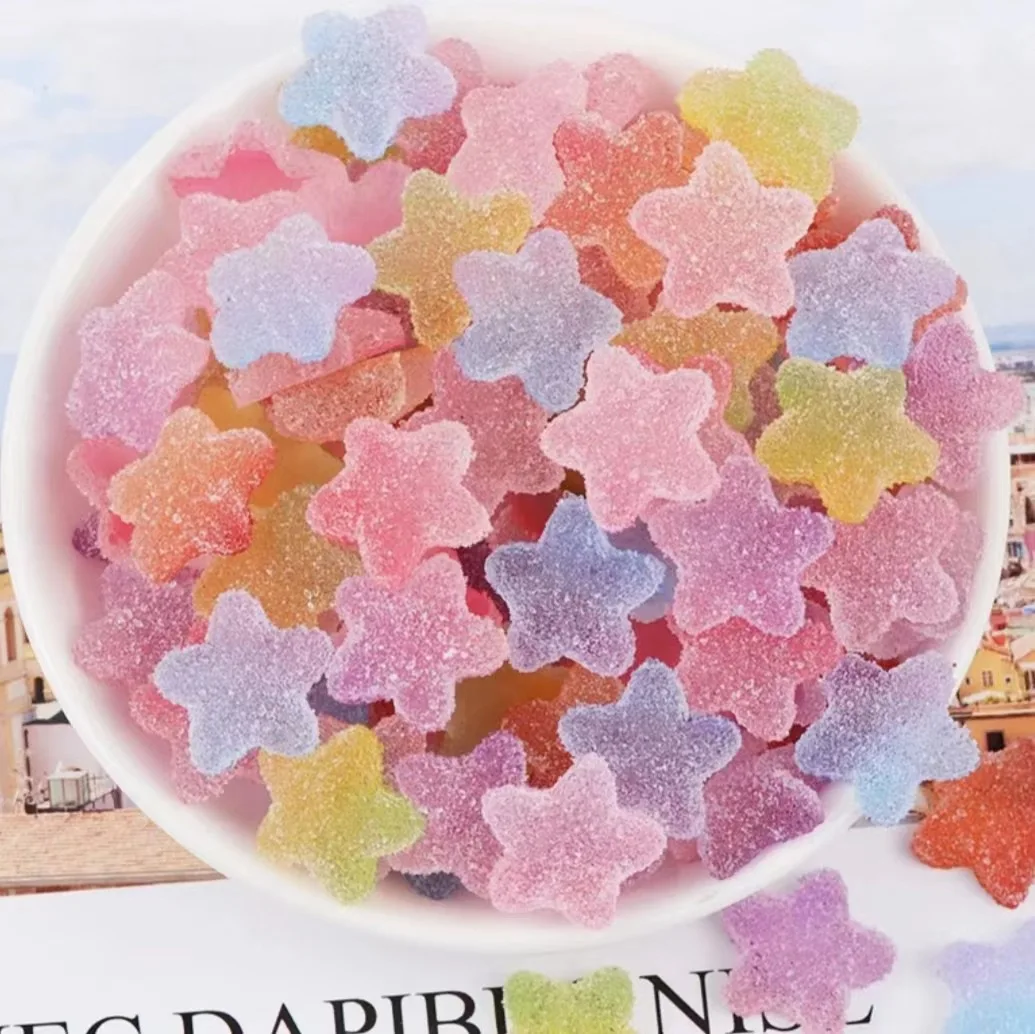 50PCS 8MM Mixed Colors Soft Sweets Dandy Heart Star Charms Granulated Sugar Nail Art Decoration Accessories Manicure Supplies