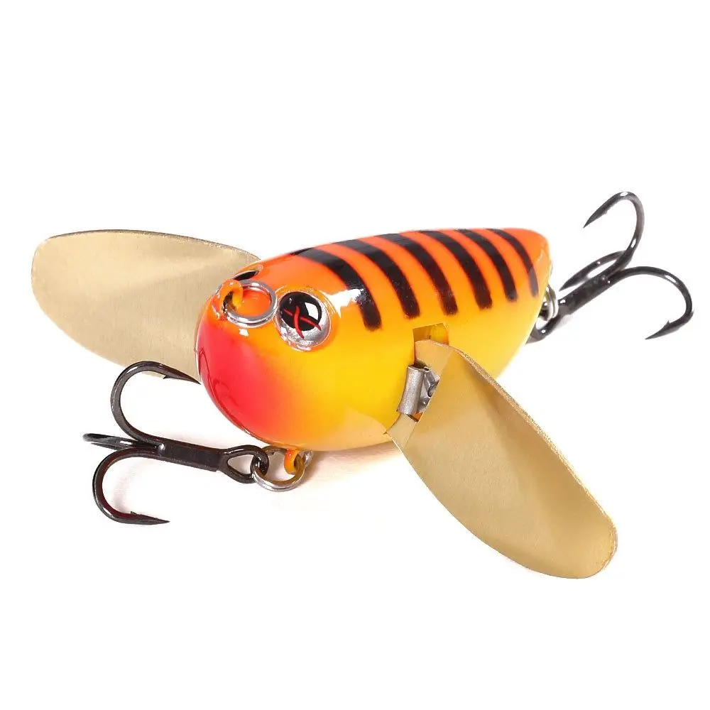 Lifelike Bee Crankbait Lure Bumblebee with Two Metal Spoon Fishing Lure Simulation Artificial Bee-Shaped Fishing Bait Perch