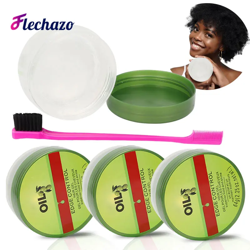 Flechazo Edge Control Olive Oil Wax Cream Hair Styling Gel Broken Hair Finishing Anti-Frizz Hair Fixative Gel With Edges Brush