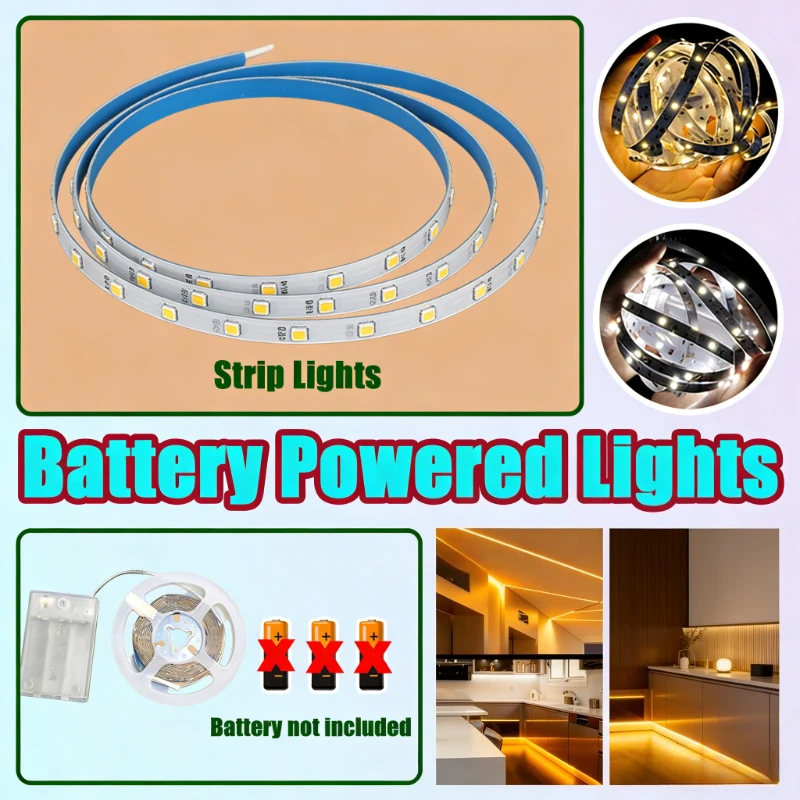 Acosh Ambience Studio Warm White & Cool White LED Strip Lights, Battery Powered Self-Adhesive Cuttable Tape Light