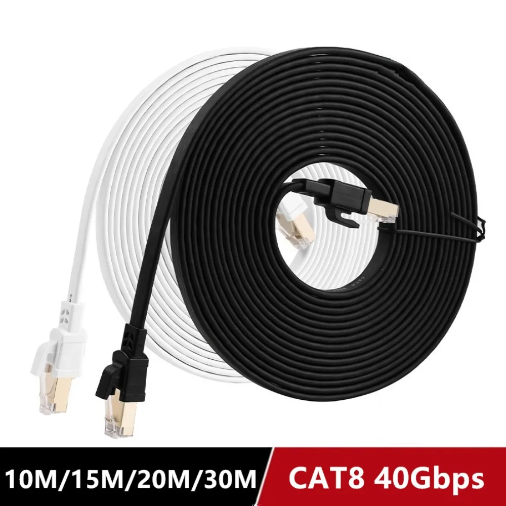 40Gbps 2000MHz Cat8 Kabel Ethernet Biały Płaski 15m 5m Rj45 Kabel Ethernet 20m 10m 8m 3m 2m Cat 8 Kabel sieciowy do laptopa komputerowego