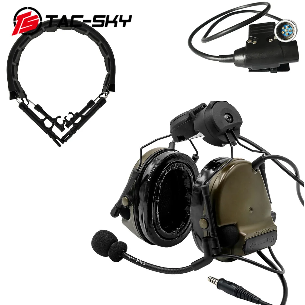 TS TAC-SKY COMTAC III Tactical Helmet Mount Silicone Headset with Tactical Headset Replacement Headband+PRC PTT 6-pin U94 PTT