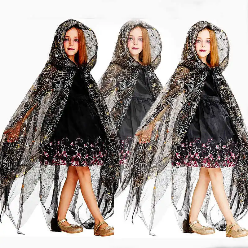 loween  Spider Pattern Net awl Sparkling Tulle Skirt Tailcoat Stage Performance Photo oot Women's Costume