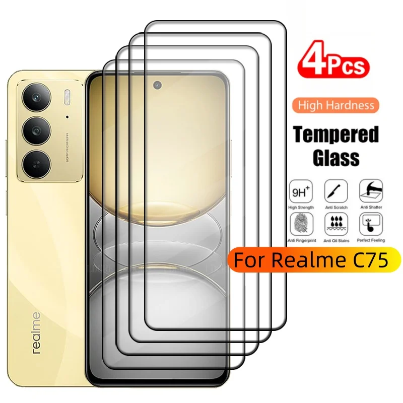 

4Pcs For OPPO Realme C75 Glass Realme C75 Tempered Glass Phone Protective Full Cover 9H Protective Screen Protector Realme C75