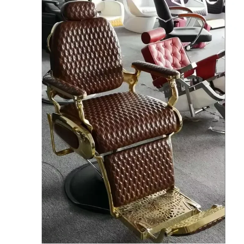 Heavy Duty Hydraulic Barber Chair Brown PU Leather Reclining Chair Modern Design 3 Years Warranty Latest