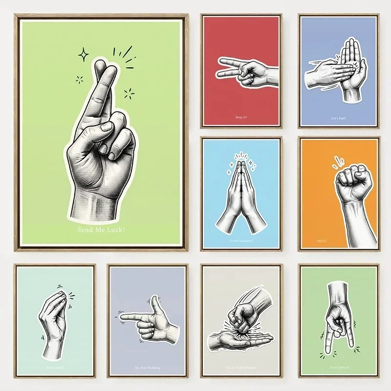 1pc Frameless Home Decor Canvas Poster (No frame)Italian Funny Hand Gesture Quotation Poster Minimalist Gesture Sign Canvas Pai