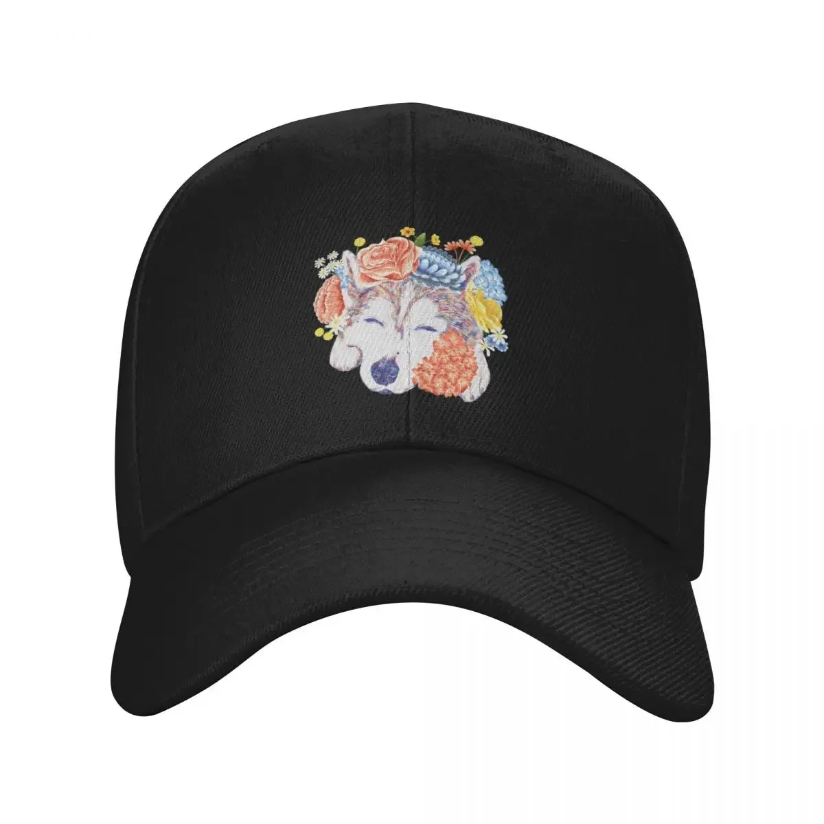 Colored Pencil Husky Dog Flower Crown Baseball Cap Anime New In The Hat fashionable fishing caps man Hats For Women Men's