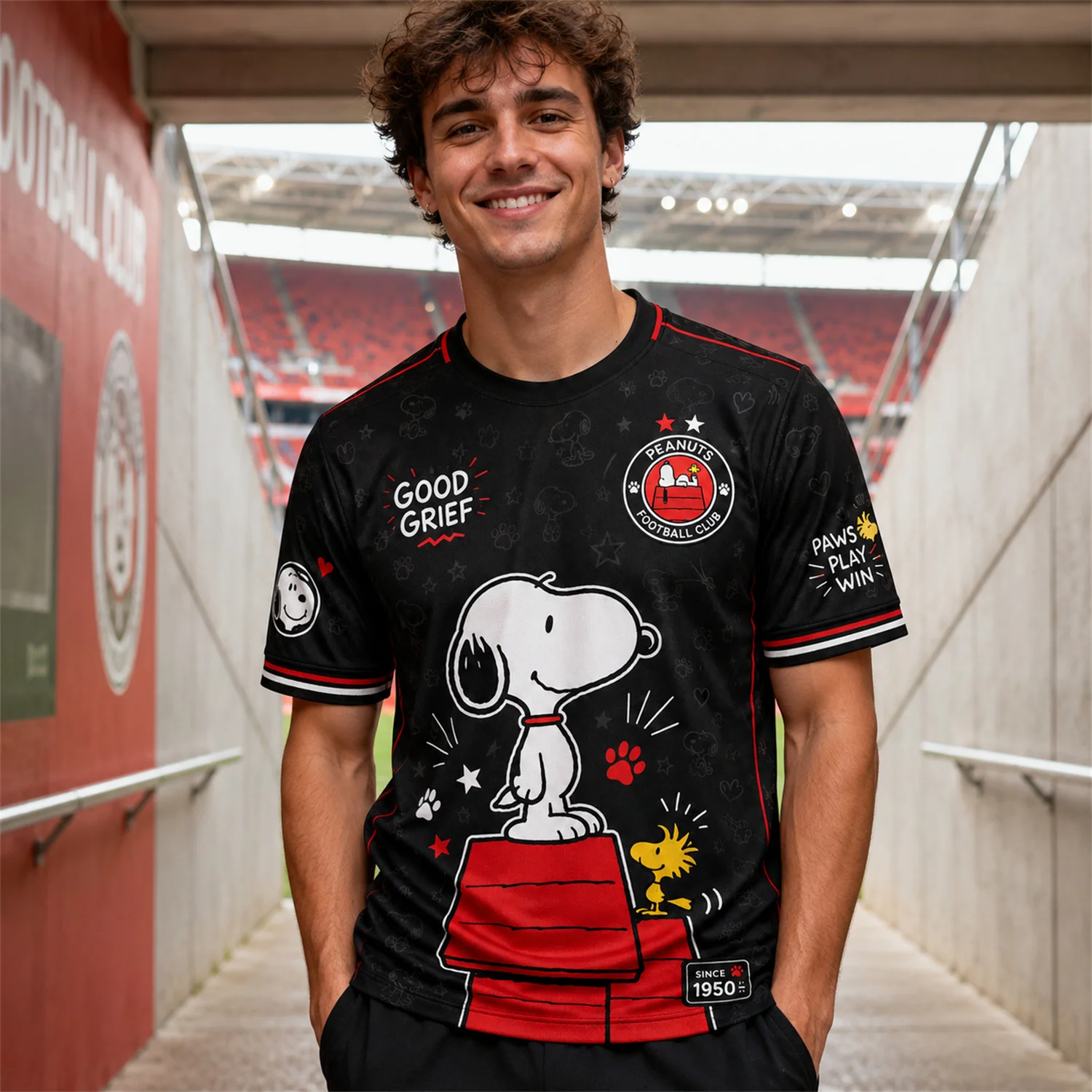 Herren-Snoopy-Woodstock-Peanuts-Cartoon-Jersey mit Rundhalsausschnitt, Kurzarm-Grafik-Shirt, Niedliches Y2K-Streetwear-Sport-Top
