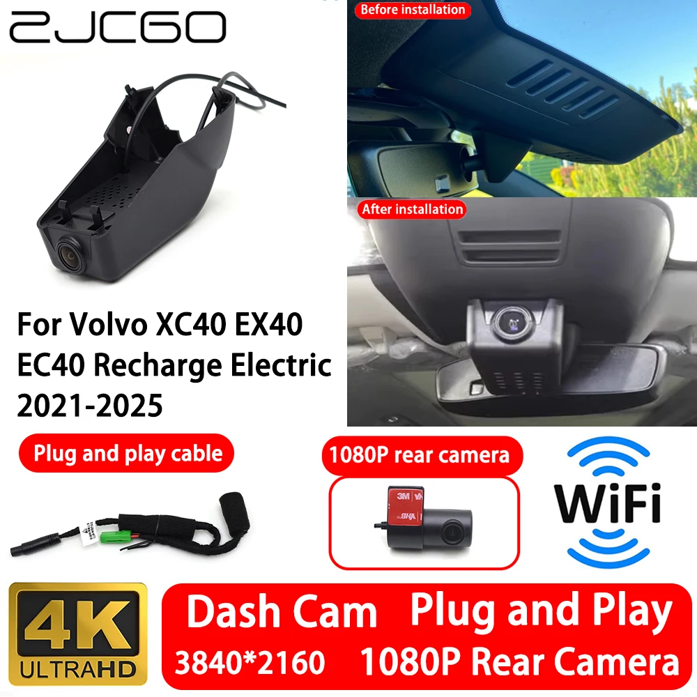 

for Volvo XC40 EX40 EC40 Recharge Electric 2021-2025 4K 2160P Front Rear Camera Dash Cam Wifi Plug and Play Video Recorder