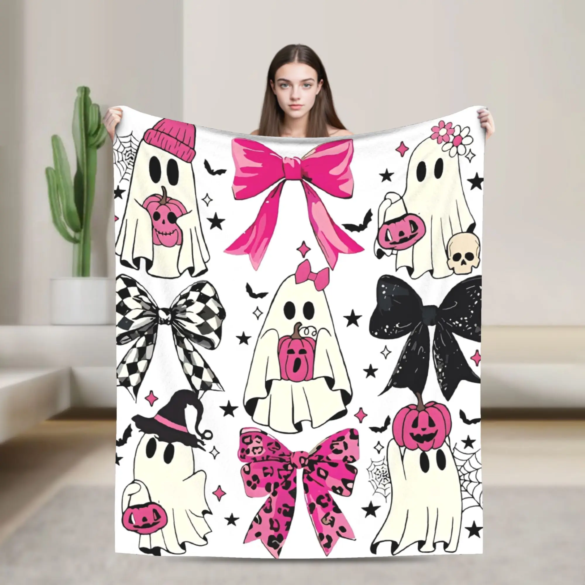 

Halloween Pumpkin Cute Ghosts Spooky Blankets Summer Winter Multifunction Warm Throw Blankets for Bedding Outdoor Rug Piece