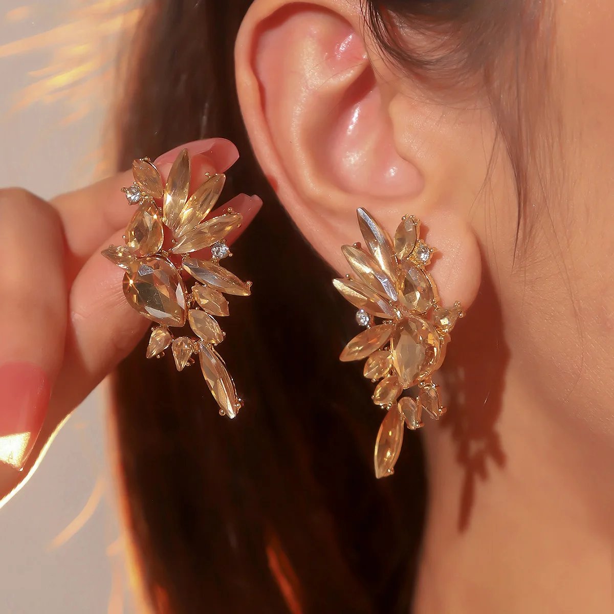 Accessories stained glass rhinestone earrings women's personality exaggerated stud earrings earrings