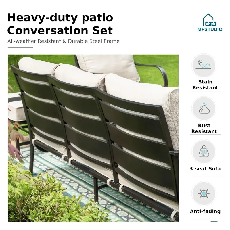 6 Pieces Metal Patio Furniture Sets, 2 Swivel Chairs, 3-Seat Loveseat Sofa, 2 Patio Chairs & 1 Marbling Coffee, Customized