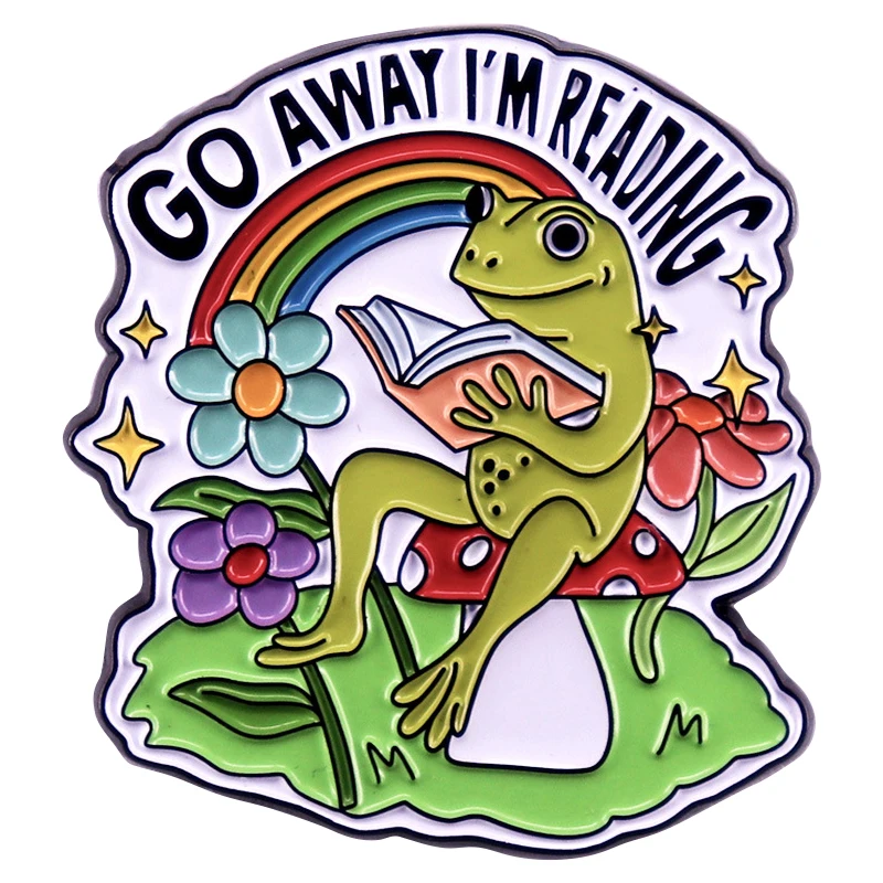 A3380 Cartoon Go away i’m reading Frog Brooches for Clothing Enamel Pins Badges Manga Lapel Pin for Backpack Jewelry Accessories