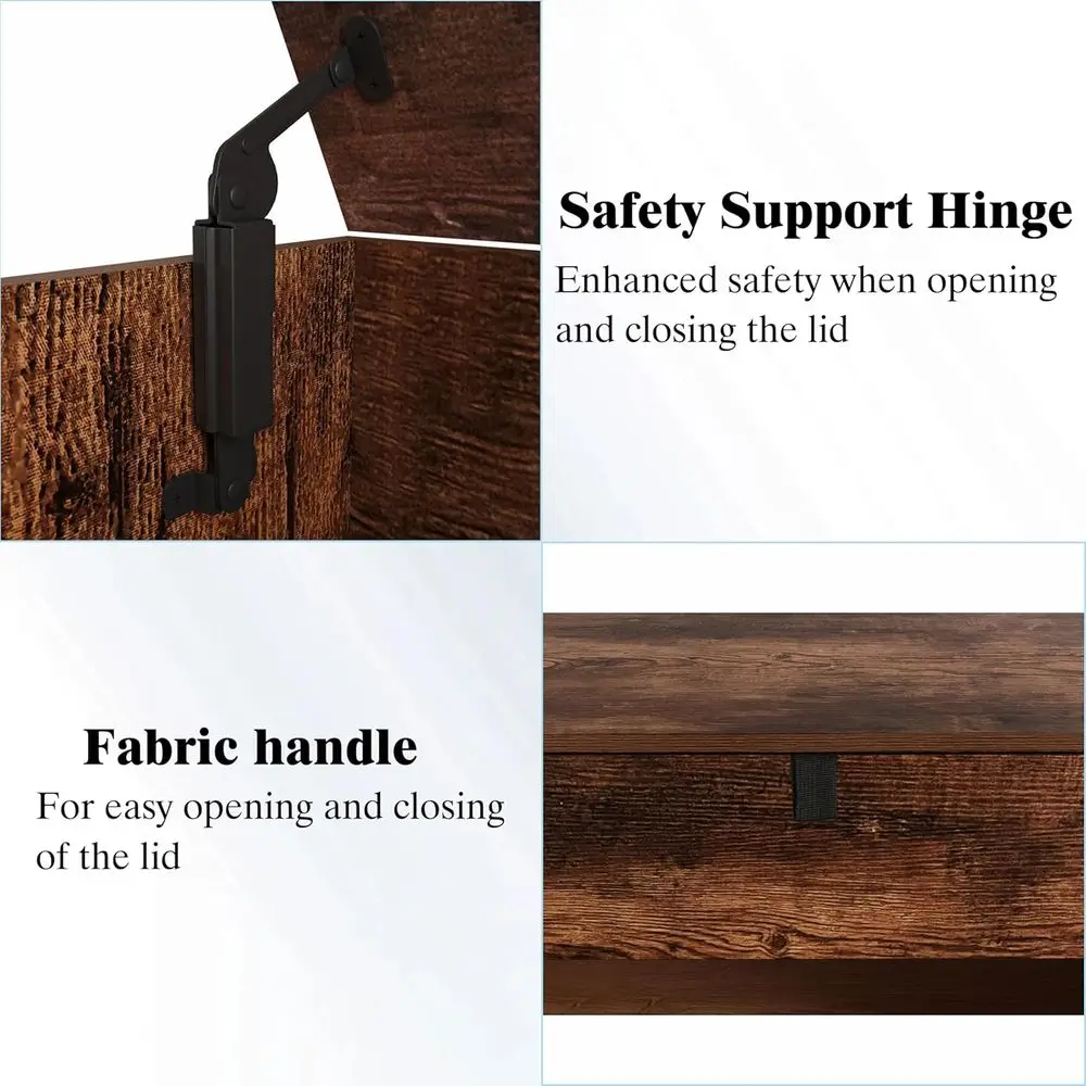 43 Farmhouse Shoe Storage Bench with Lift Top, Wooden Entryway Furniture for Bedroom, Hallway (Rustic Brown)