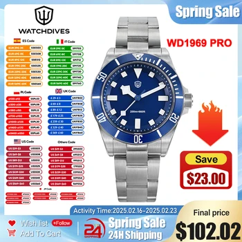 Watchdives WD1969 Pro สแตนเลสนาฬิกา VH31 กวาดวินาทีควอตซ์นาฬิกา Sapphire 120 คลิกกันน้ํา 200 M