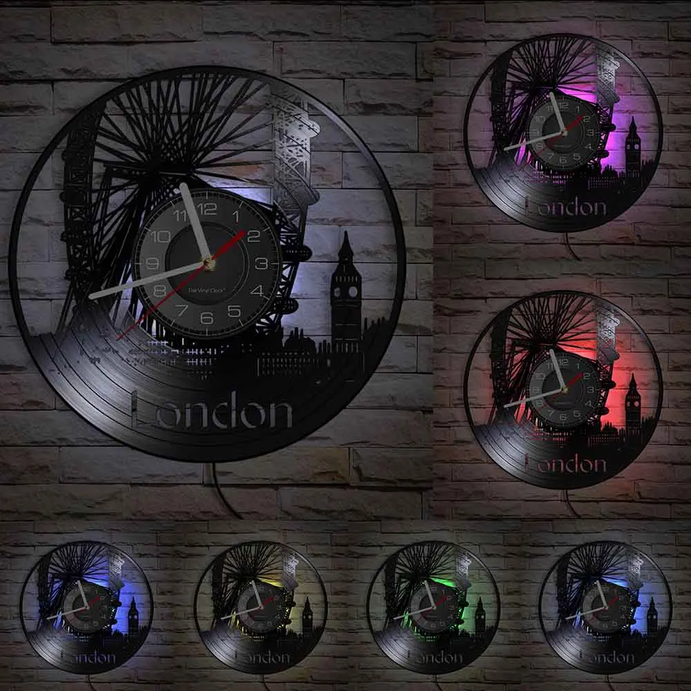London Ferris Wheel Wall Decor Wall Watch London Eye Vinyl Record Wall Clock England Big Ben Decorative Modern Clock London Gift view 6