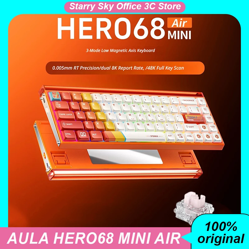 AULA HERO68 MINI AIR Low-profile Magnetic E-Sports Gaming Keyboard Dual 8K Polling Rate Wired Wireless Gaming Keyboard