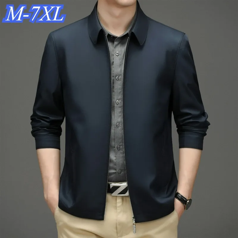

Plus Size Men Jacket Lightweight Outdoor Work Windproof Zipper Coat Solid Color Lapel Design Travel Durable Autumn Men Clothing