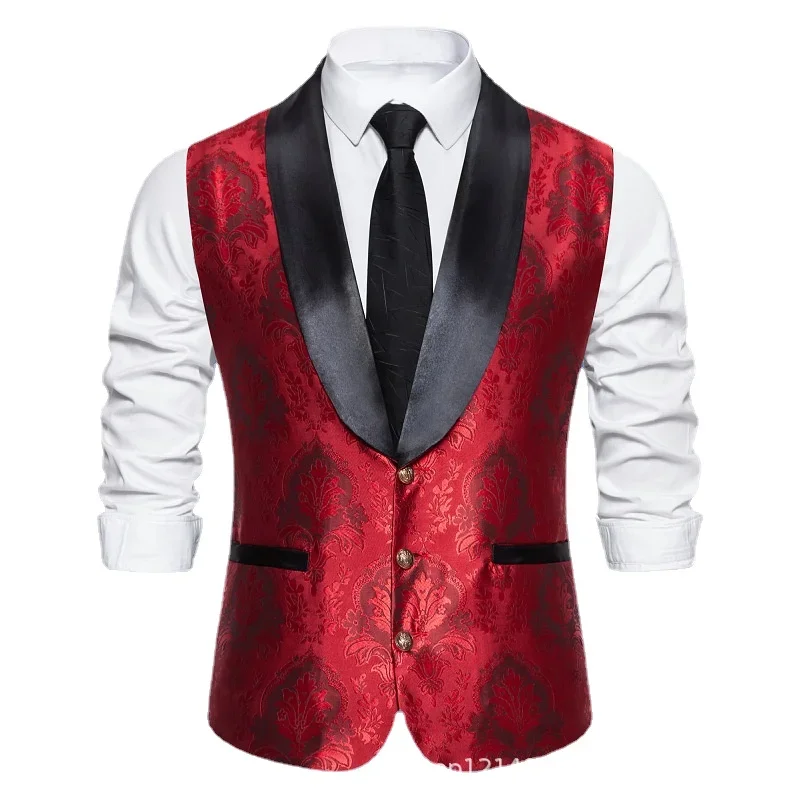 New Men's Slim Suit Clip Fashion Vest Vest Vest Jacquard Single Breasted Festive Dress Top