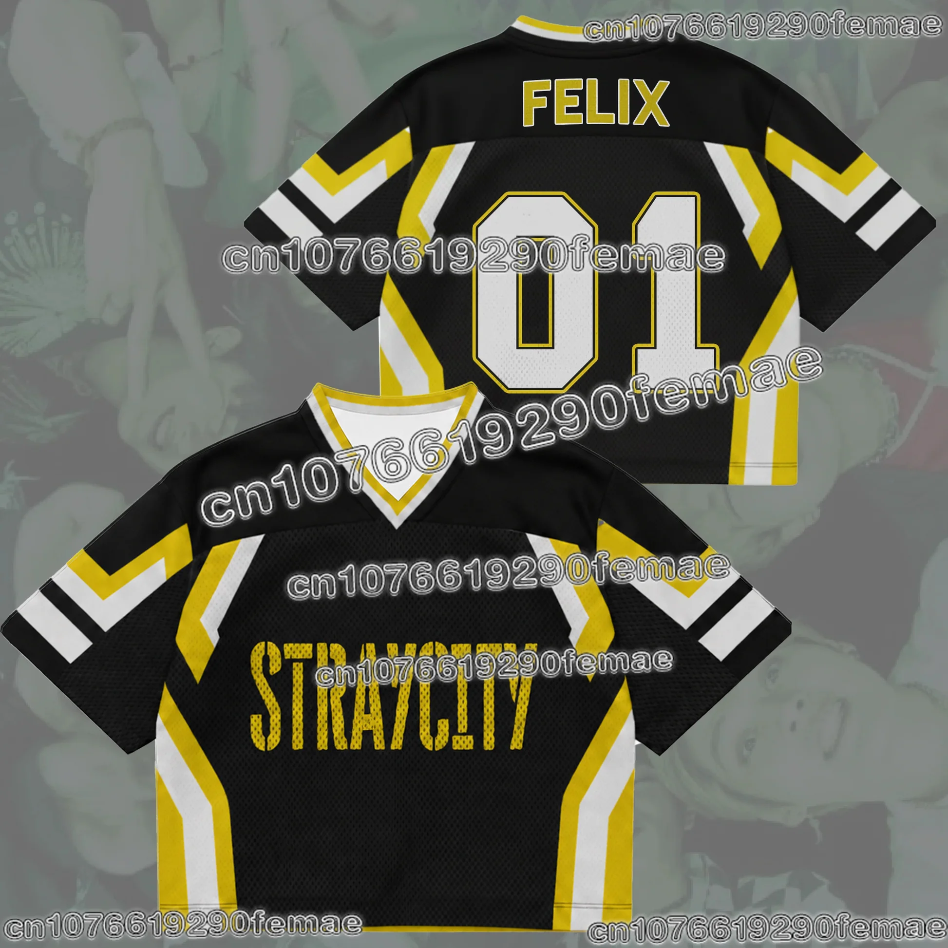 Hot Sale STRAYKIDS World Tour Concert V Neck Jersey T Shirt K-pop Fan Collection FELIX Style Short Sleeve Kids Adults Men Women