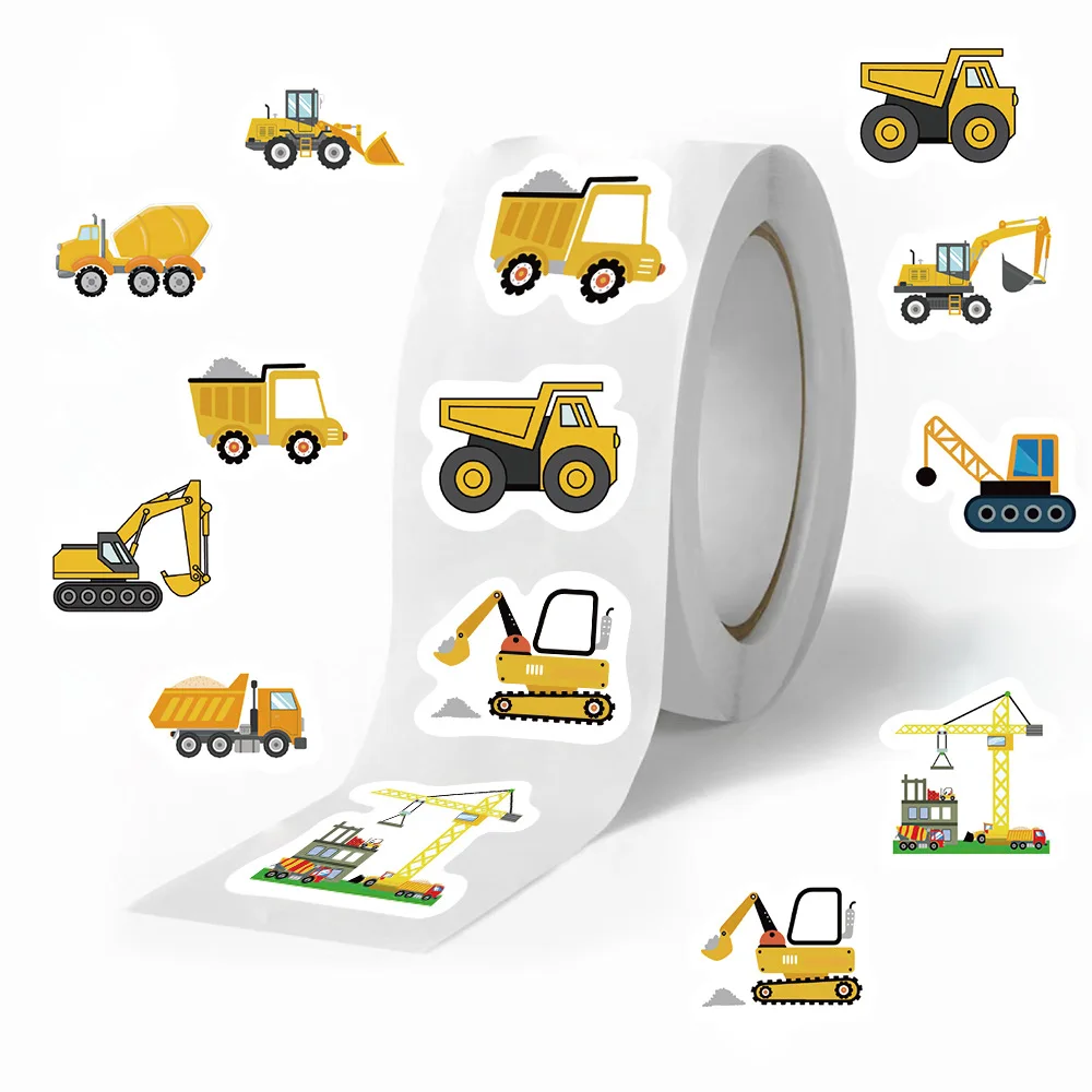 

500PCS Construction Vehicle Sticker Roll for Kids - Reward Stickers, Teacher Supplies, Party Favors, Labels & Educational Toys