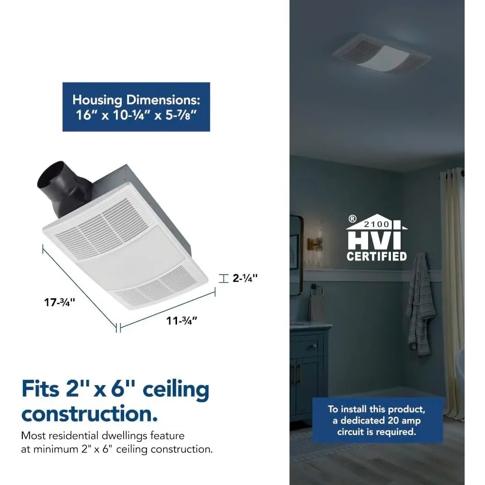 Fast  delivery.BHFLED110 PowerHeat Bathroom Exhaust Fan, Heater, and LED Light Combination, 110 CFM