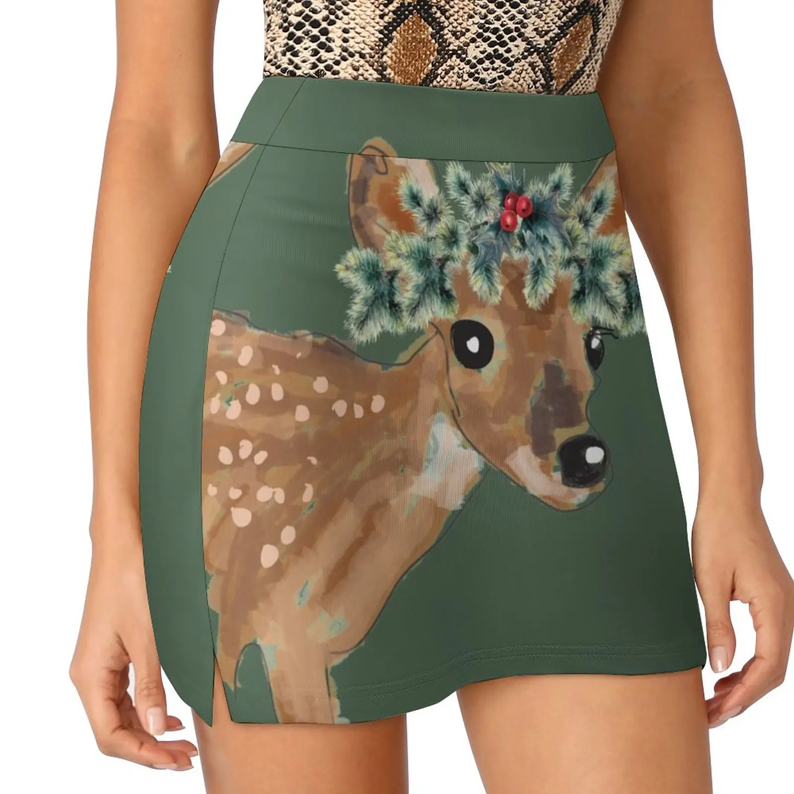 

Baby Fawn Deer with Christmas Crown Mini Skirt Miniskirt woman short skirts for women mini denim skirt