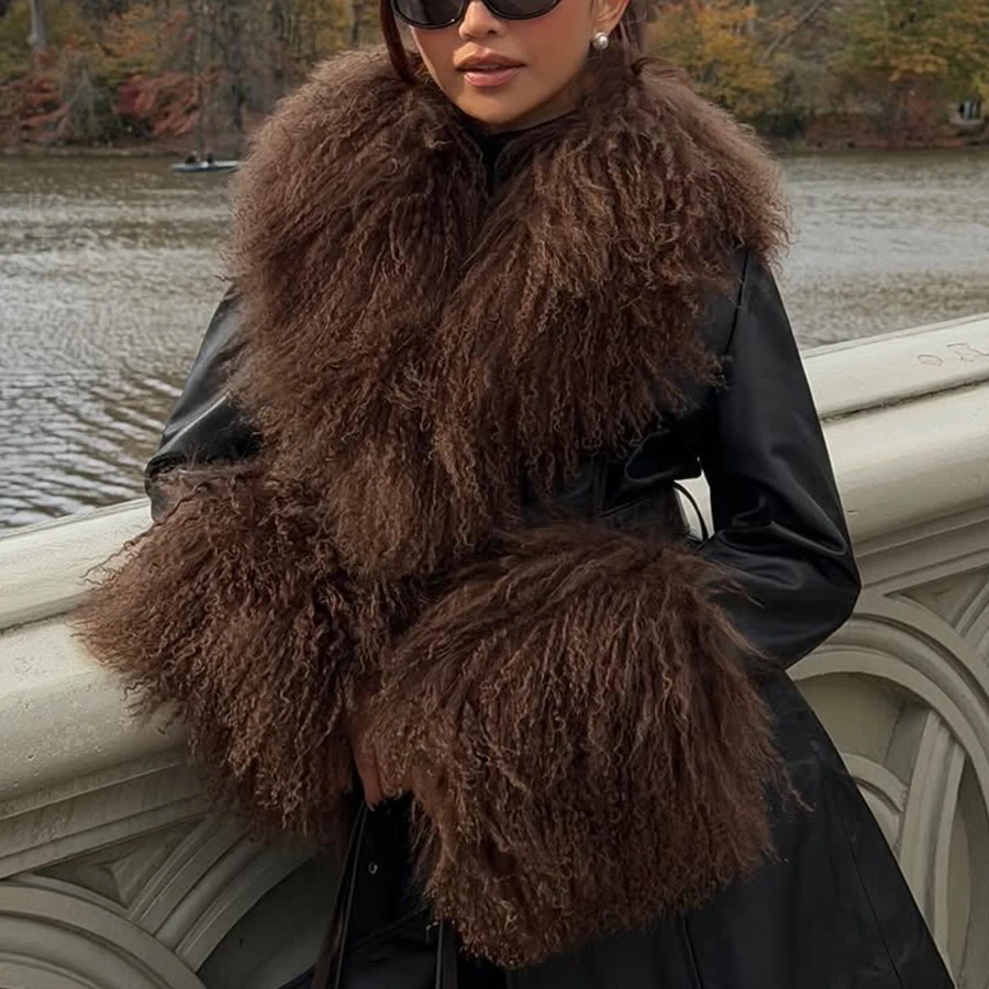 Cuello y puños de piel de oveja auténtica para abrigos de mujer, accesorios de piel desmontables, mangas de piel natural de Mongolia, nuevo adorno de piel auténtica a la moda.