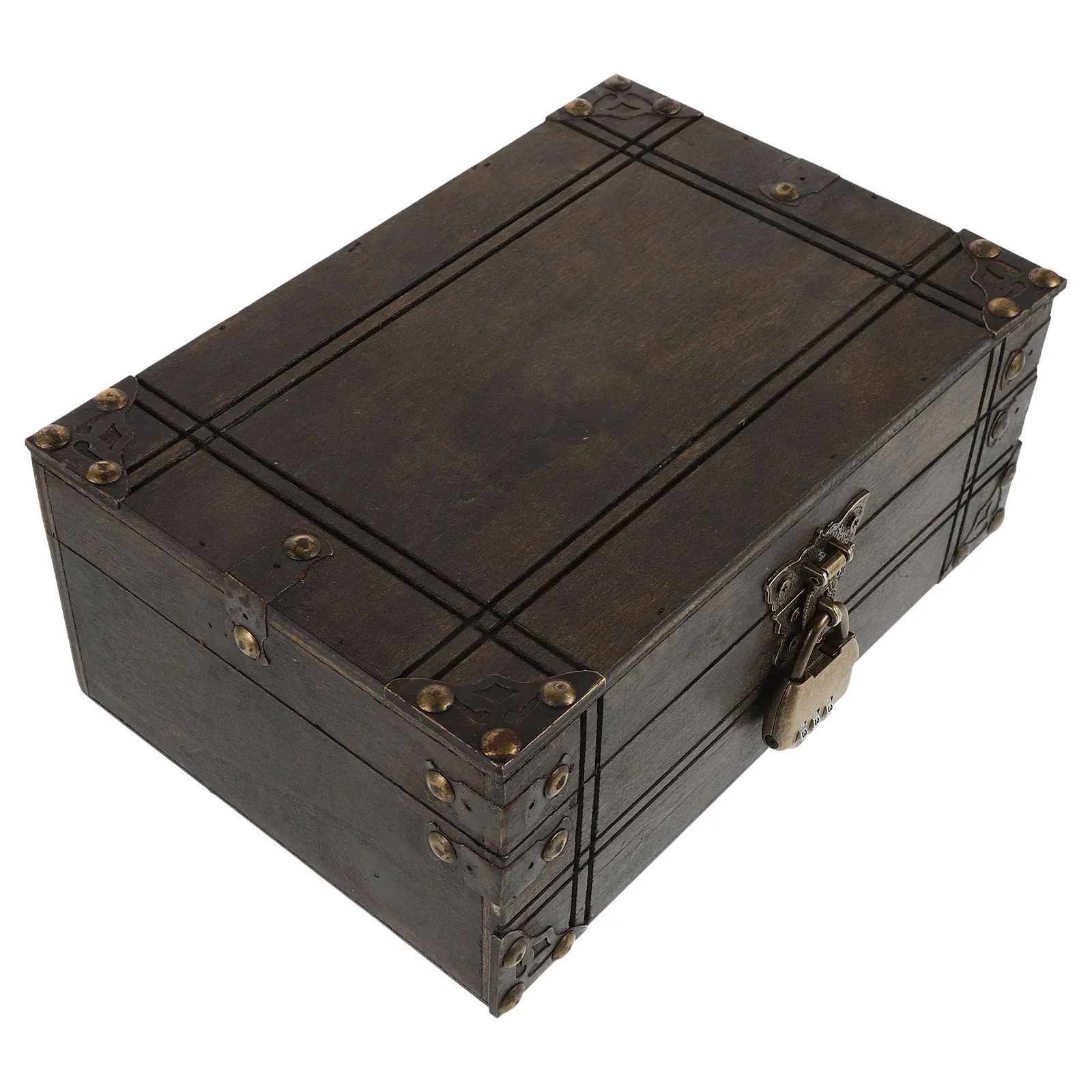 

Vintage Wooden Treasure Chest Dark Brown Retro Storage Box Jewelry Organizer Halloween Pirate Keepsake Trunk Jewelry Chest