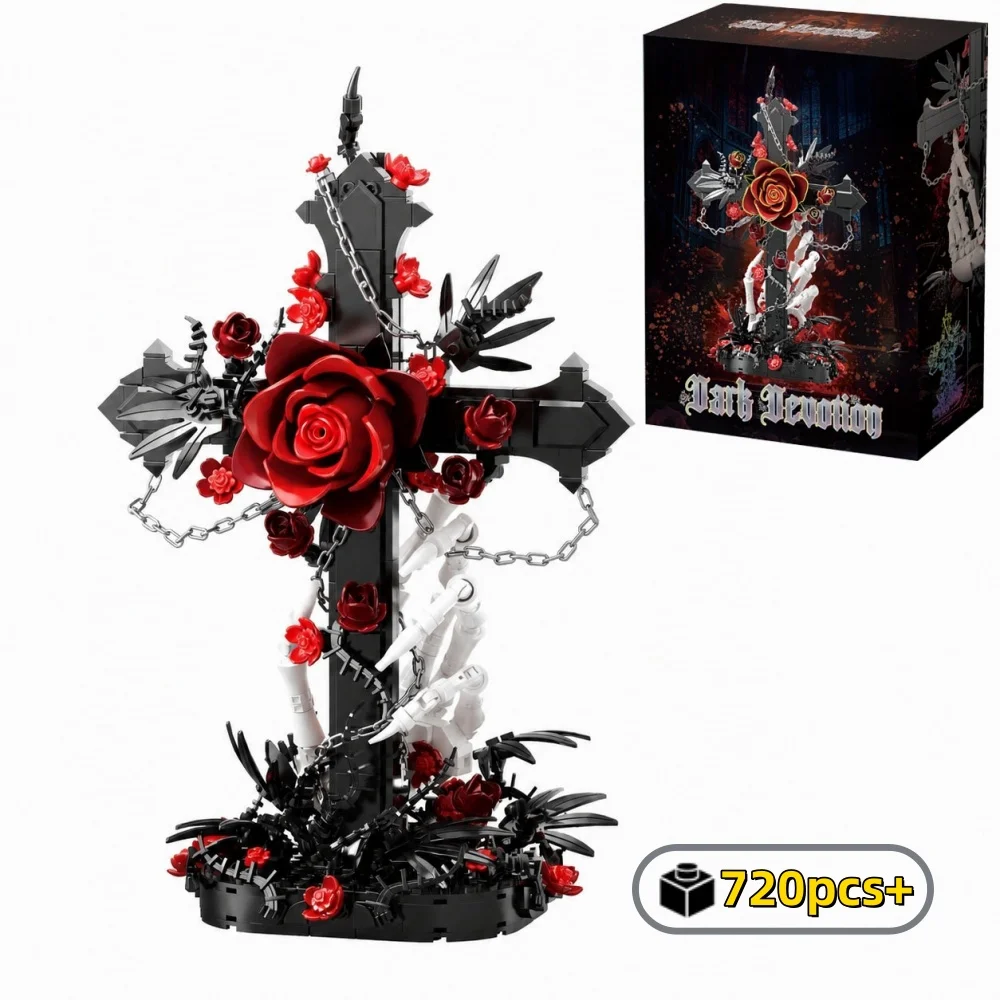 NEW Gothic Black Rose Building Blocks 720PCS Creative Flower Bricks Desktop Display Ornament Model Toys For Girl Boys