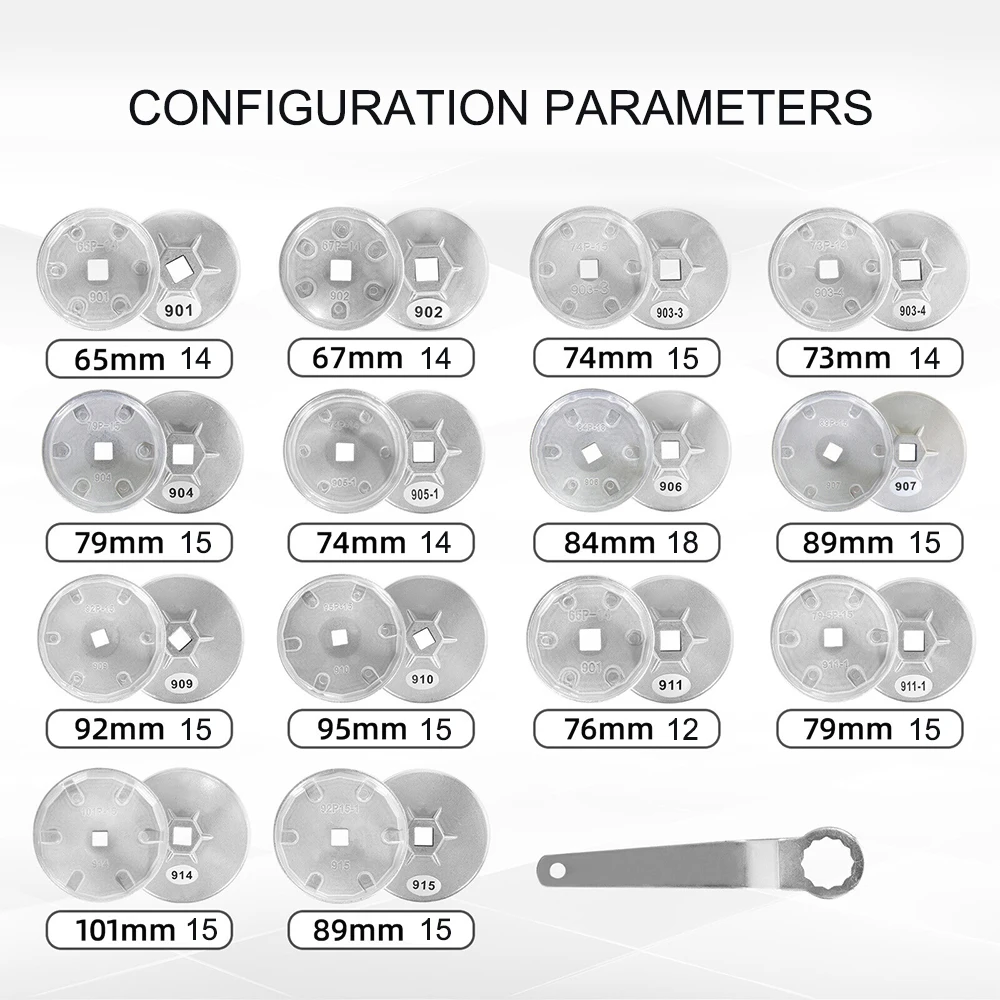 Podofo 15pcs Oil Filter Wrench Set Aluminum Alloy Cup Type Kit Drive Cap Removal Tool Set