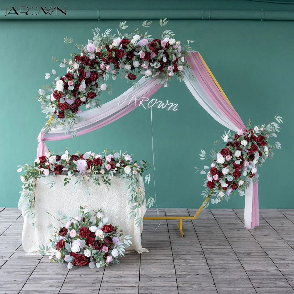 Wedding Party Decorations Deep Red Pink Greens White Flower Arrangement for Outdoor Event Decor Table Flower Centerpieces