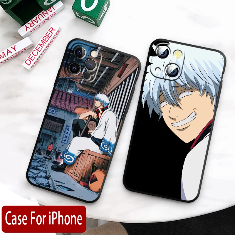 Gintama Sakata Gintoki Apple iPhone Case For 15 14 13 12 11 Mini XS XR X 6S 6 Pro Max Plus Black Soft Cover