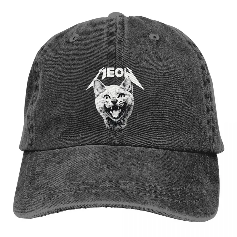 

Washed Men's Baseball Cap Meow Trucker Snapback Cowboy Caps Dad Hat Heavy Mental Cat Meme Golf Hats