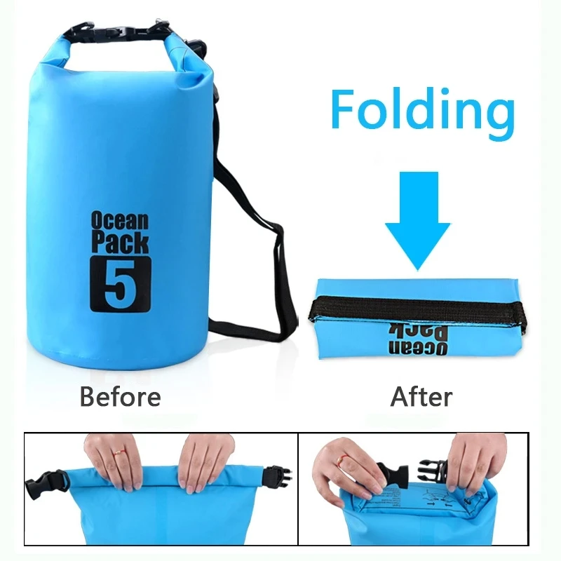 3pcs Set PVC Waterproof Bag 5L 10L 20L Outdoor Swimming Bag Diving Compression Storage Dry Bag For Man Women Kayaking Backpack