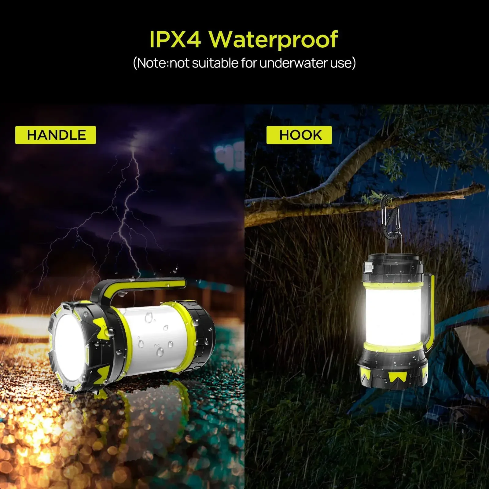 Lámpara LED para campamento, linterna recargable por USB, foco regulable, luz de trabajo, reflector impermeable, linterna de emergencia