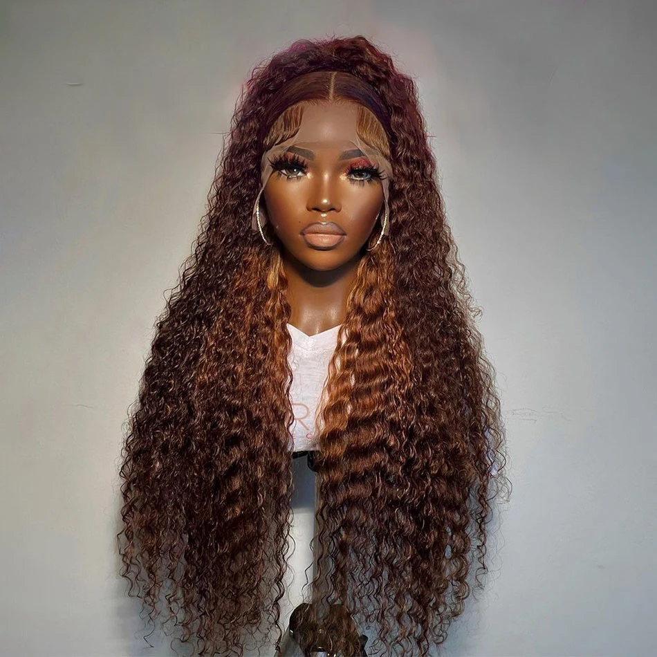 Perruque Lace Front Wig crépue bouclée sans colle pour femmes noires, cheveux de bébé, douce et longue, blonde miel et brune, préplumée, densité 180%, 26 po, 03/3