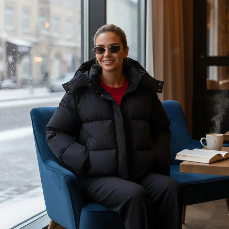 

Элегантная женская зимняя куртка-пуховик, короткое пуховое пальто с капюшоном, толстая теплая верхняя одежда, однотонный повседневный стиль для повседневной уличной одежды