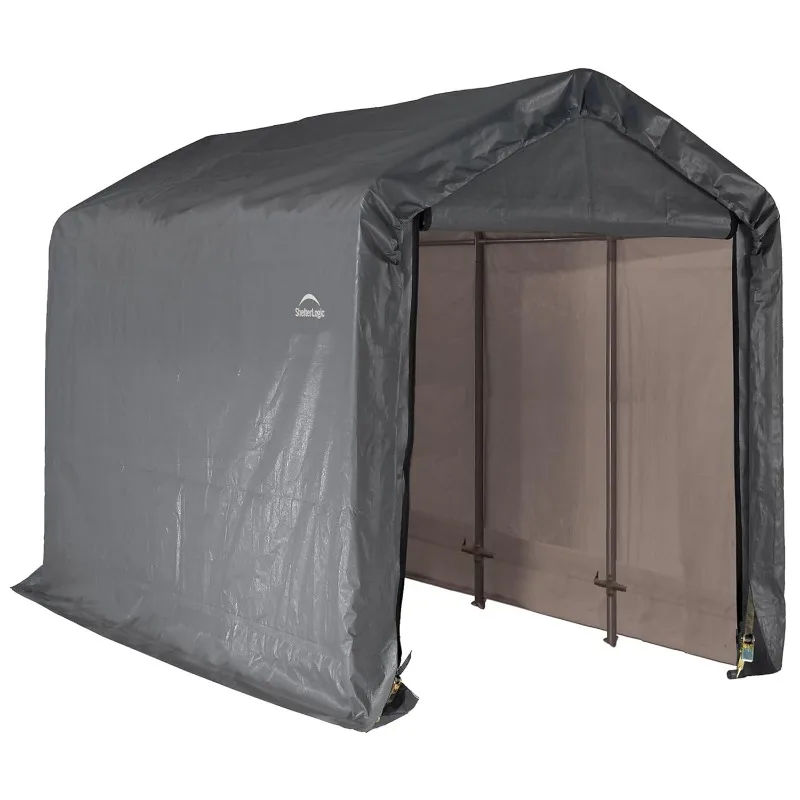 6' x 12' x 8' Shed-in-a-Box All Season Steel Metal Peak Roof Outdoor Storage Shed with Waterproof Cover