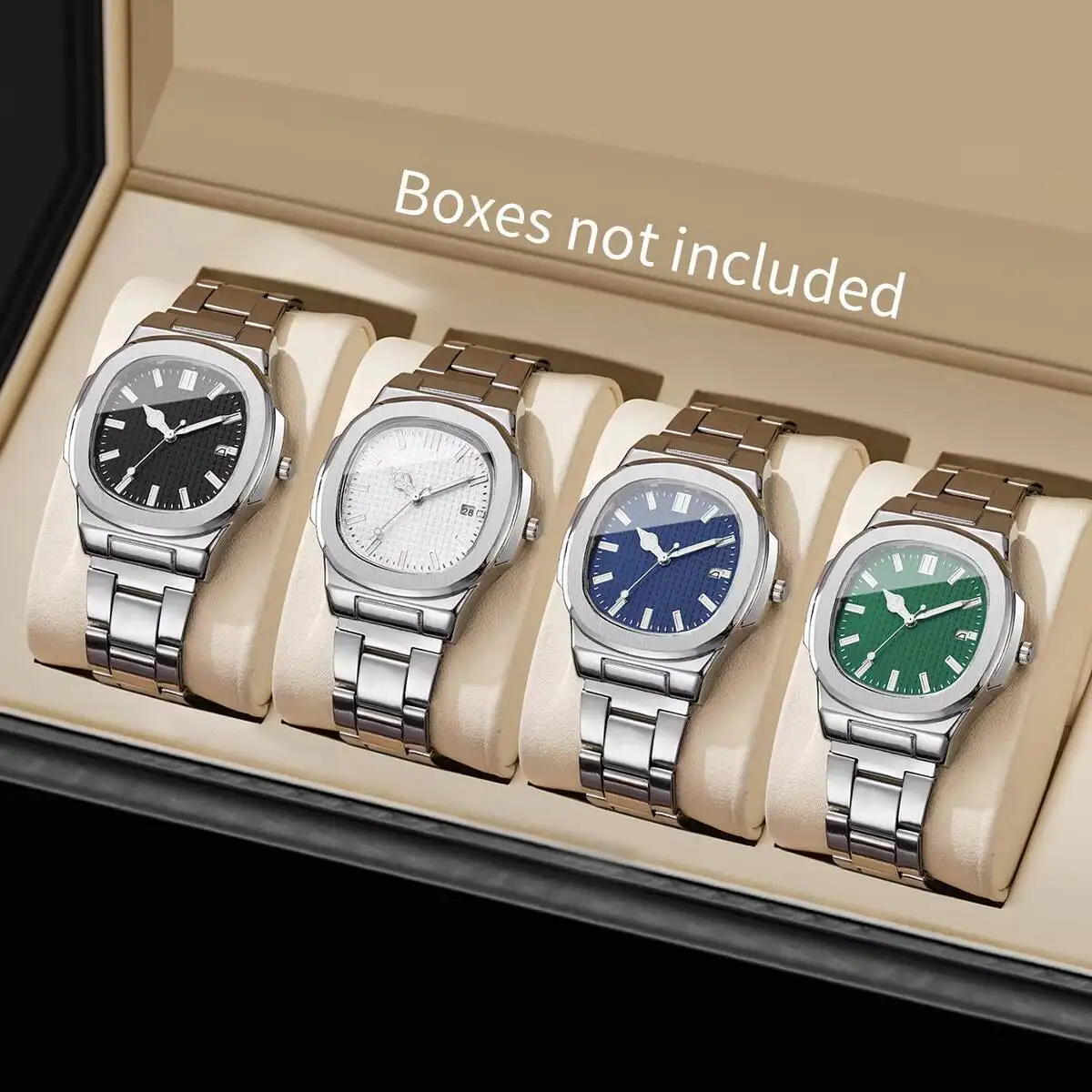 4PCS/Set Fashion Square Men Business Watches Simple  Mens Quartz Watch with Calendar Reloj Hombre（Without Box）