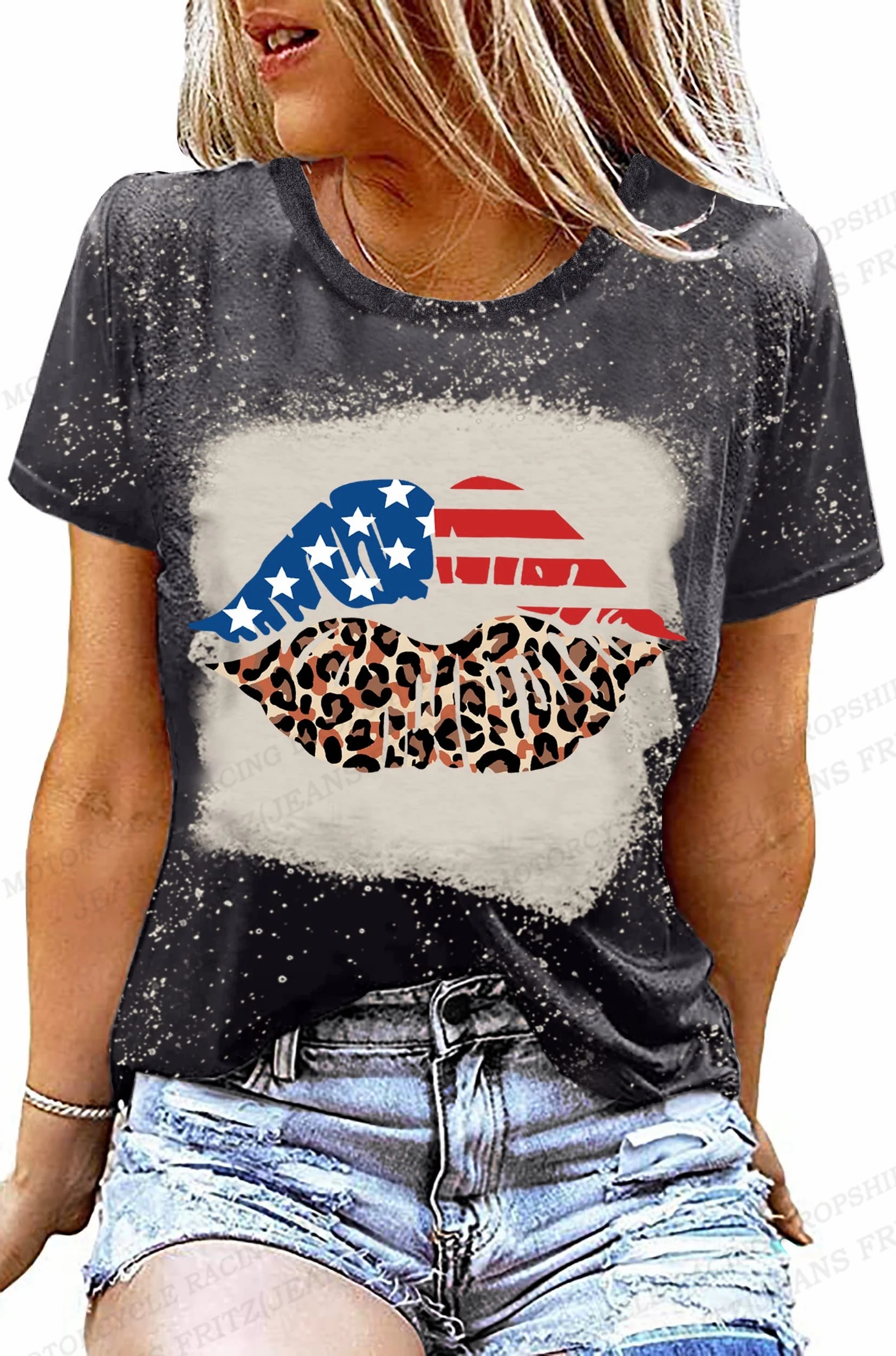 American Flag 3d Print T-shirt Women Fashion Usa Flag T-shirts Vintage T Shirt Casual Short Sleeve Tops Tee Lady Tshirt Distress