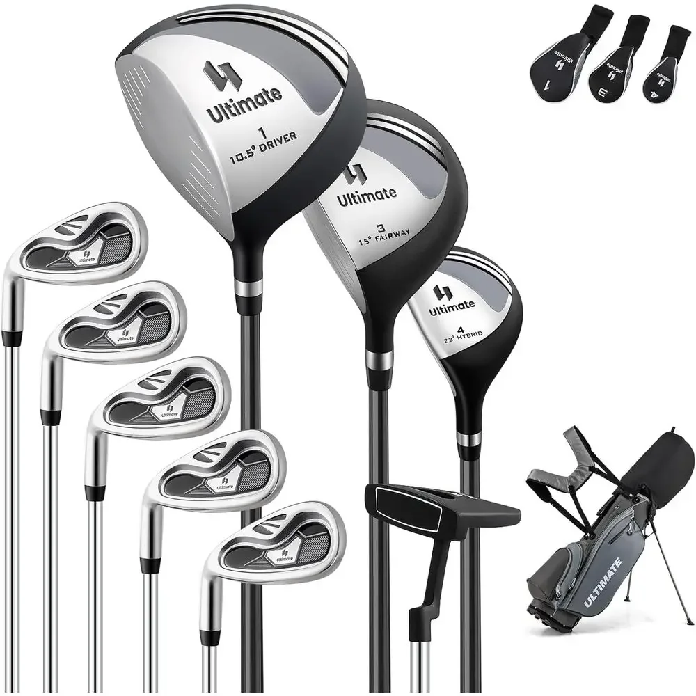 

10-Piece Men's Golf Club Set with 460cc Driver, 3 Wood, Hybrid, Irons, Putter