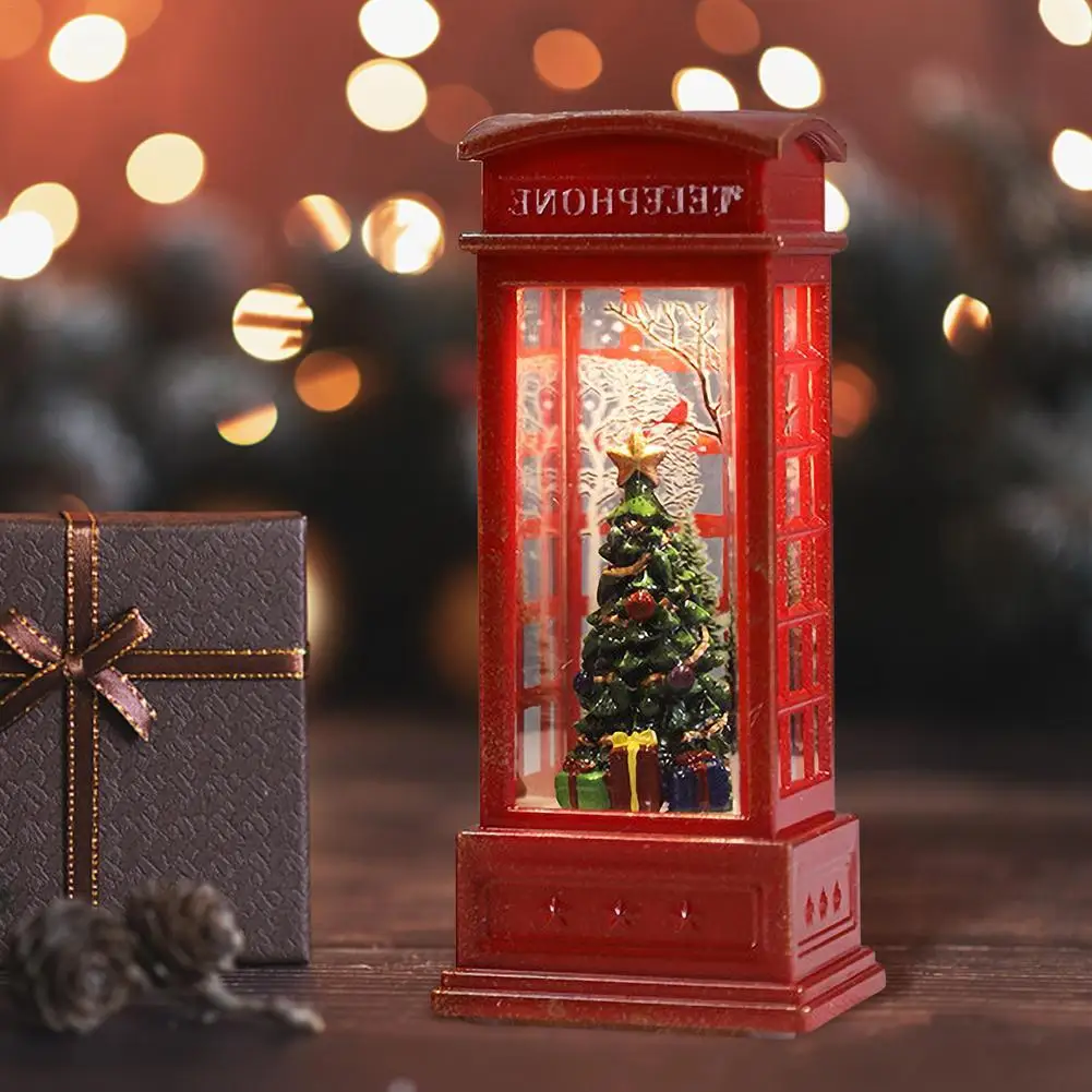 Christmas Vintage Night Lights Snowman Santa Light Up Glitter Phone Booth Ornament Christmas Gifts Home Holiday Decoration Lamp