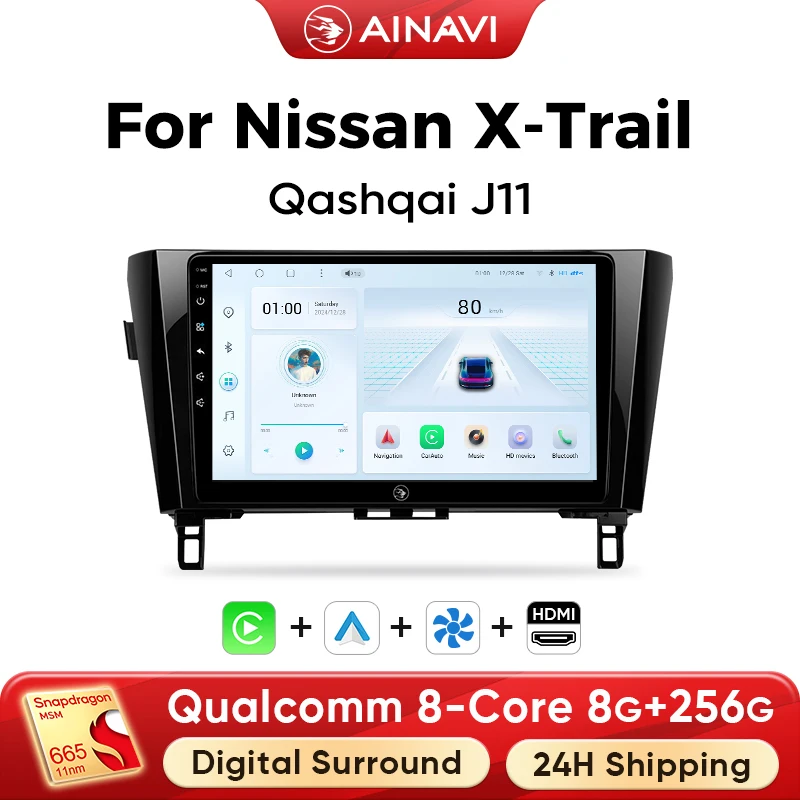 Autoradio Ainavi per Nissan Qashqai J11 X-Trail T32 2014 - 2020 Wireless Carplay Android Auto Lettore Multimediale Stereo 2 Din