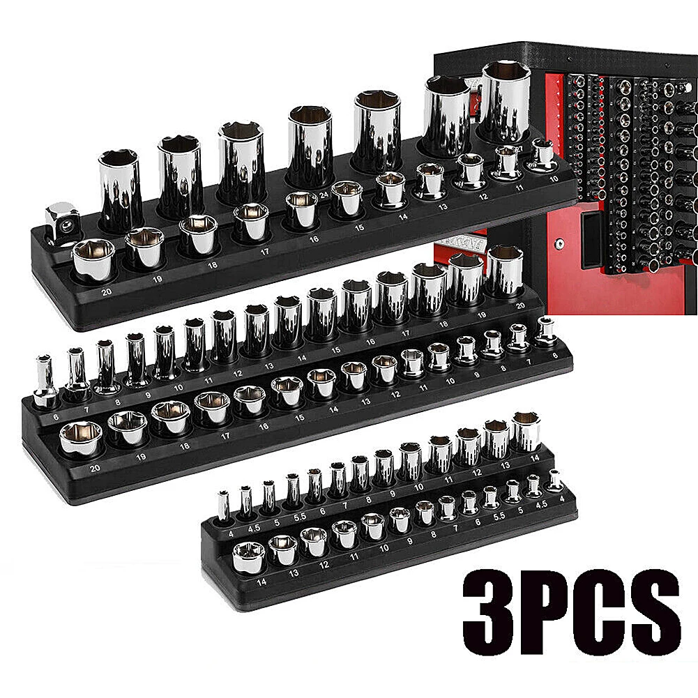 3 szt. Zestaw organizerów gniazd magnetycznych zestaw uchwytów na gniazda 1/4 "3/8" i 1/2 "napęd magnetyczny uchwyt na gniazda organizator zestawy narzędzi do przechowywania