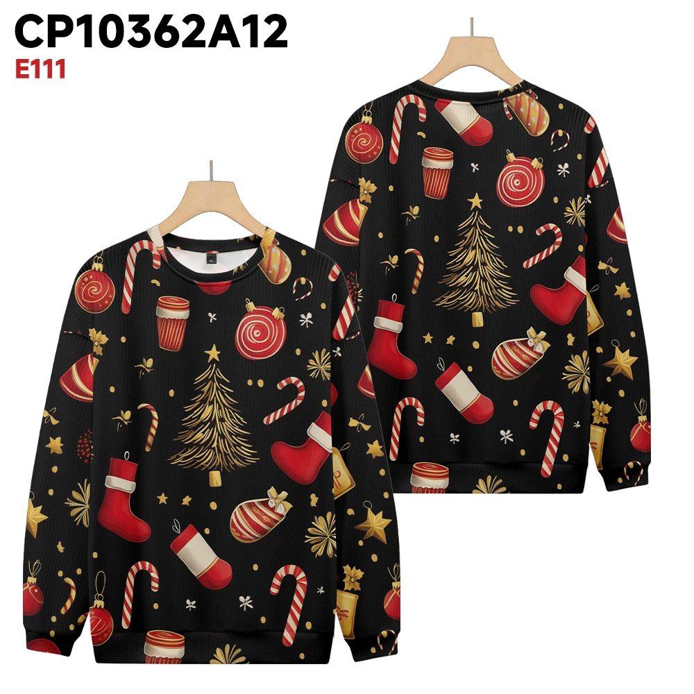 New autumn and winter fashionable sweater with black Christmas element print, warm men's and women's styles