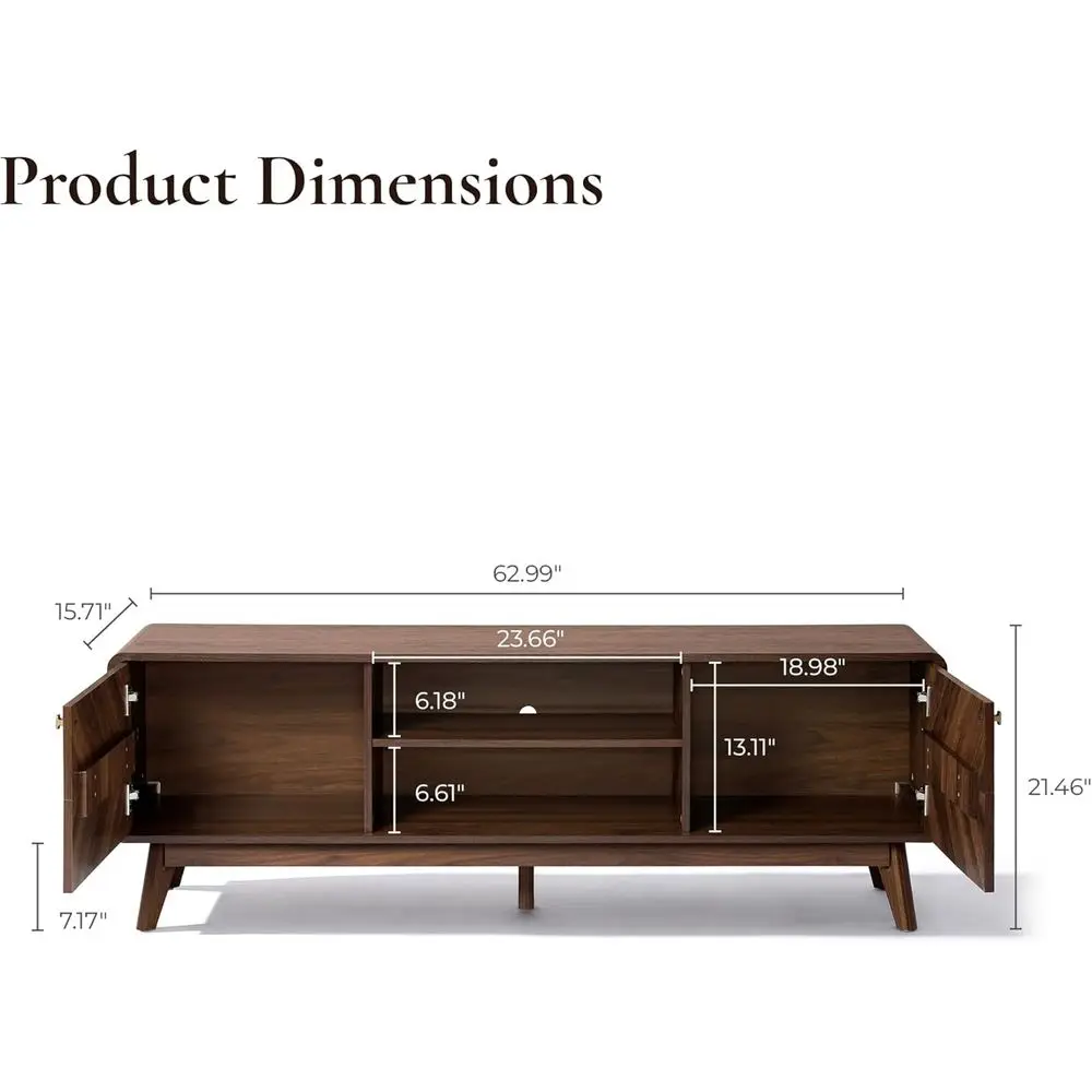 63 Century Style TV Stand for Living Room, Holds TVs up to 65, Entertainment Center with Storage, Wooden Stand with Tapered Legs
