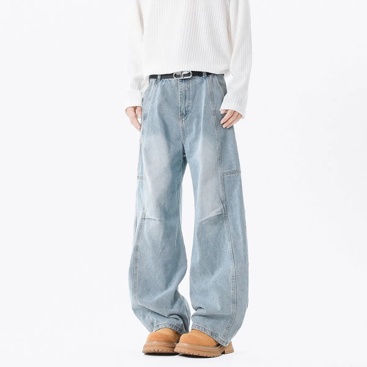 Retro Herren Gradient Vintage Washed Baggy Jeans Jugend Lose Gerade Y2K Denim Hosen Mann Designer Streetwear Hosen